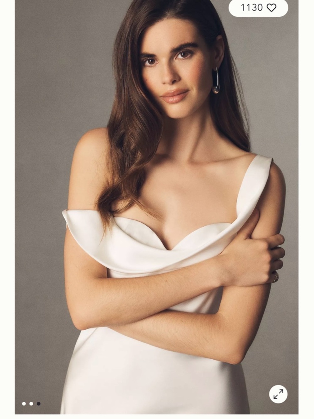 Anthropologie Off-White Asymmetric Satin Bridal Gown - Picture 2 of 4